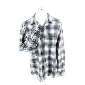 Bixby Medium Slim Gray White Plaid Button Front Flannel Collared Shirt Polyester